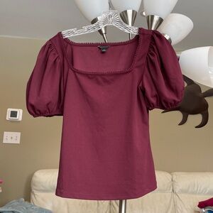 Ann Taylor Deep Red Puff Sleeve Blouse